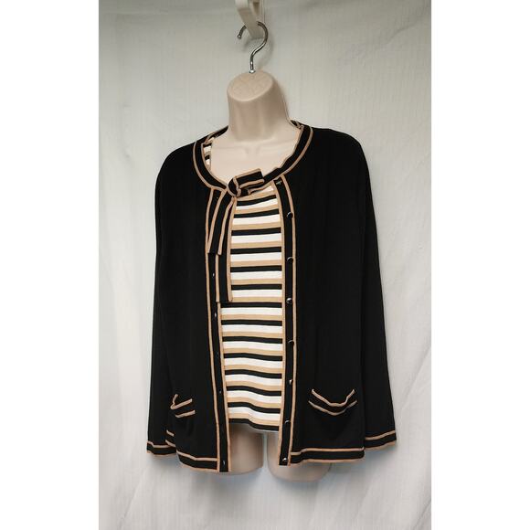 Talbots Petite LP 2PC Cardigan Sweater/ Free Top Black/ Brown - Picture 3 of 14